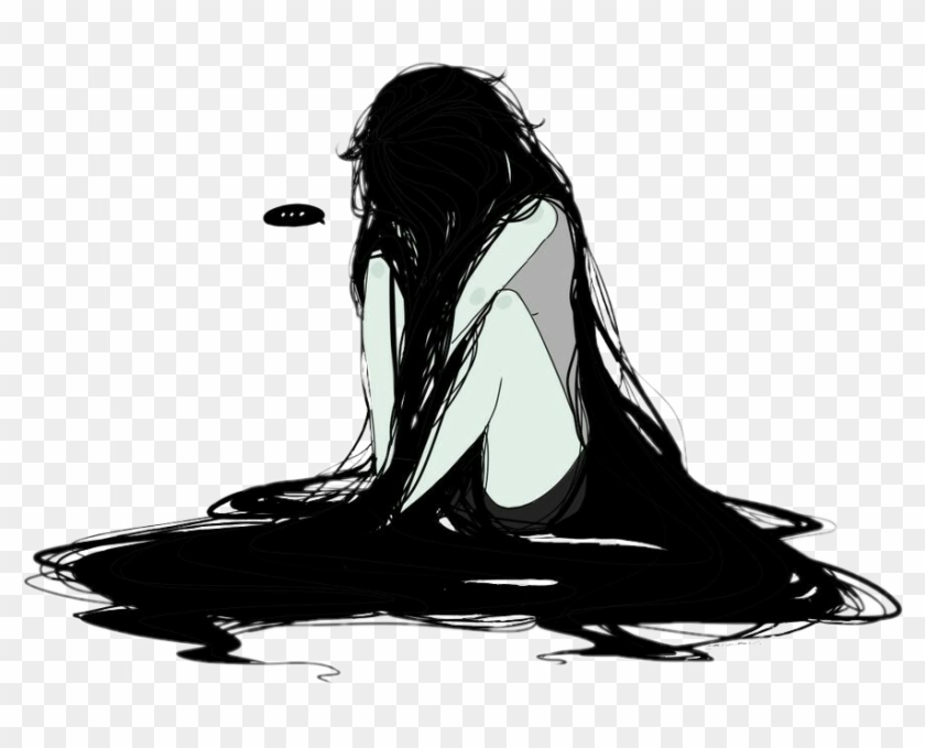 Marceline Sadgirl Hair Adventuretime Marcelinethevampir - Very Sad Anime Girl Clipart