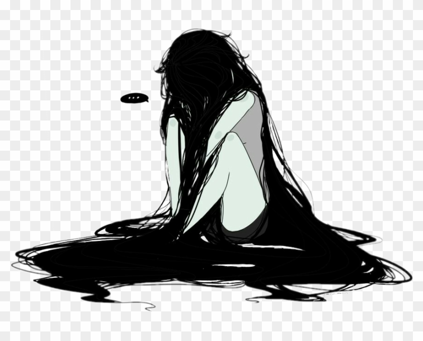 Marceline Sadgirl Hair Adventuretime Marcelinethevampir - Very Sad Anime Girl Clipart #4354923