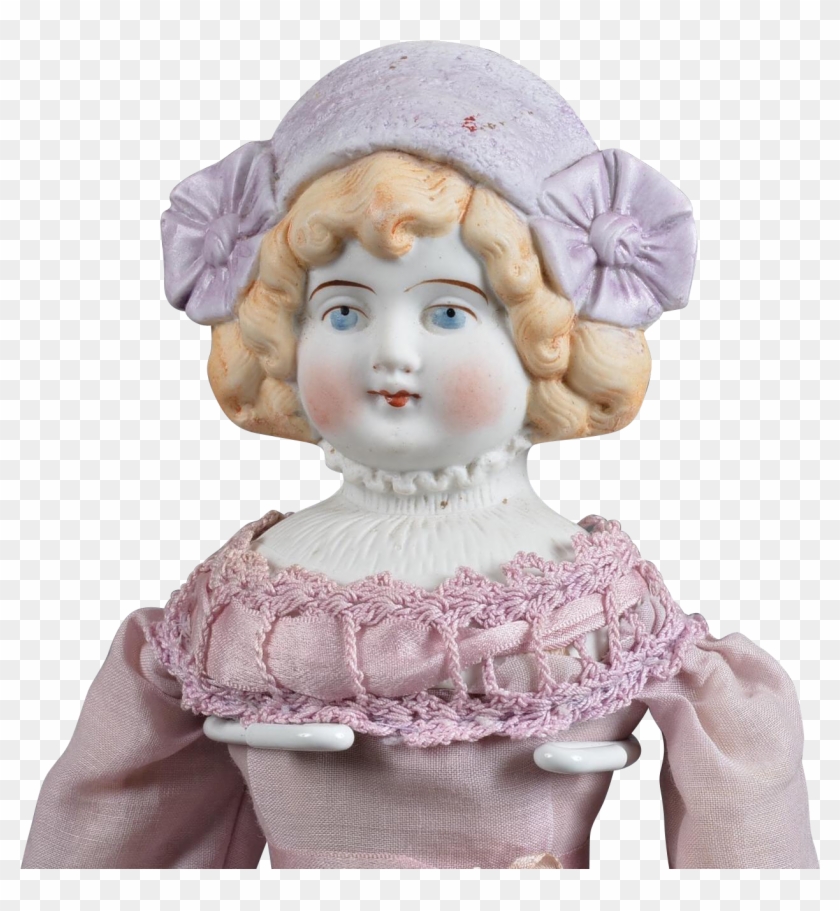 Lovely Bisque Lady With Molded Lavender Hat - Figurine Clipart