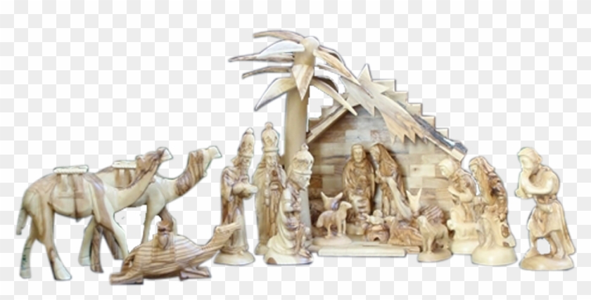 Olive Wood Nativity With Stable - Statue Clipart