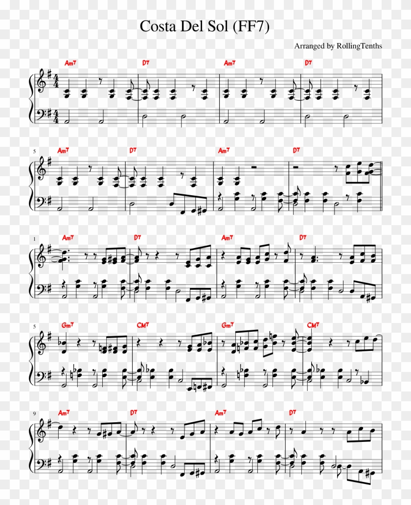 Costa Del Sol Sheet Music Composed By Arranged By Rollingtenths - Sheet Music Clipart #4369993