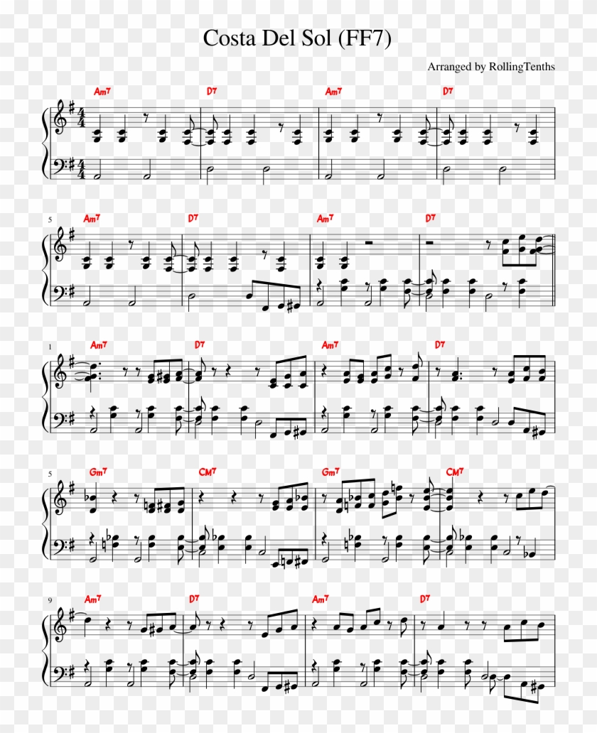 Costa Del Sol Sheet Music Composed By Arranged By Rollingtenths - Sheet Music Clipart