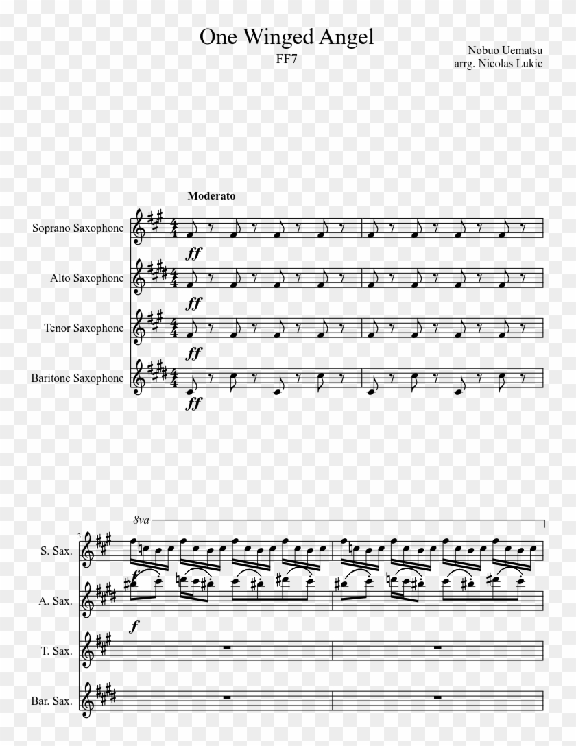 One Winged Angel Ff7 Sax Quartet - Mr Saxobeat Alto Sax Sheet Music Clipart