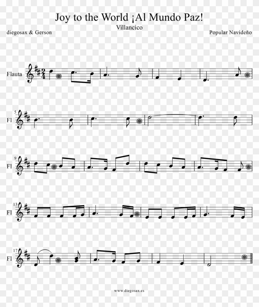 Partitura De Joy To The World Para Flauta Travesera, - Joy To The World Violin Easy Clipart
