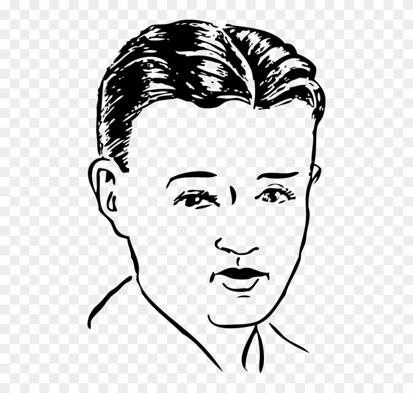 Adam Portre Siyah Ve Beyaz Yüz Kafa Saç Stili - Boy Face Clip Art Black And White - Png Download