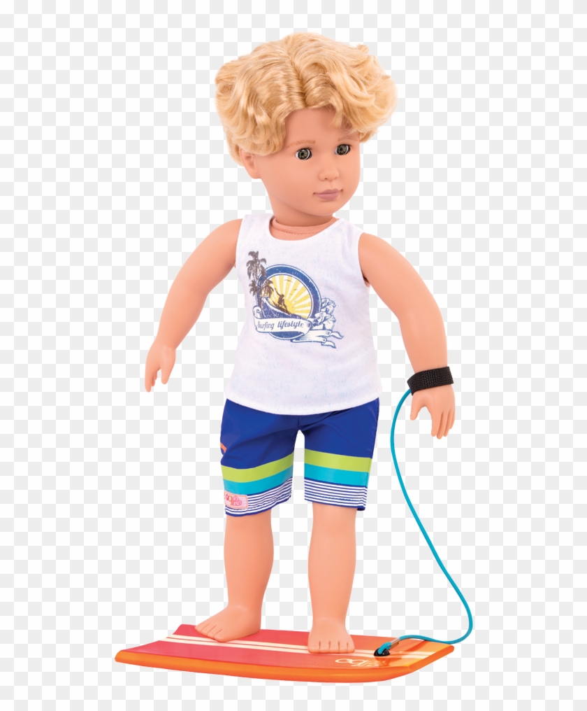 Gabe Standing On Surfboard - Our Generation Gabe Doll Clipart