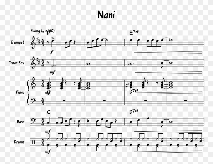 Nani Sheet Music For Piano, Trumpet, Tenor Saxophone, - Sheet Music Clipart
