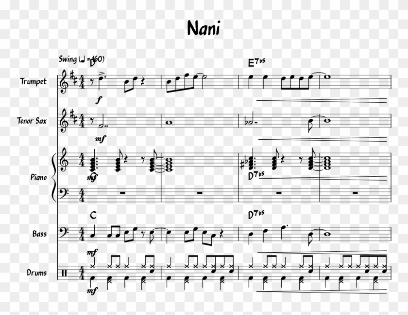 Nani Sheet Music For Piano, Trumpet, Tenor Saxophone, - Sheet Music Clipart #4388334