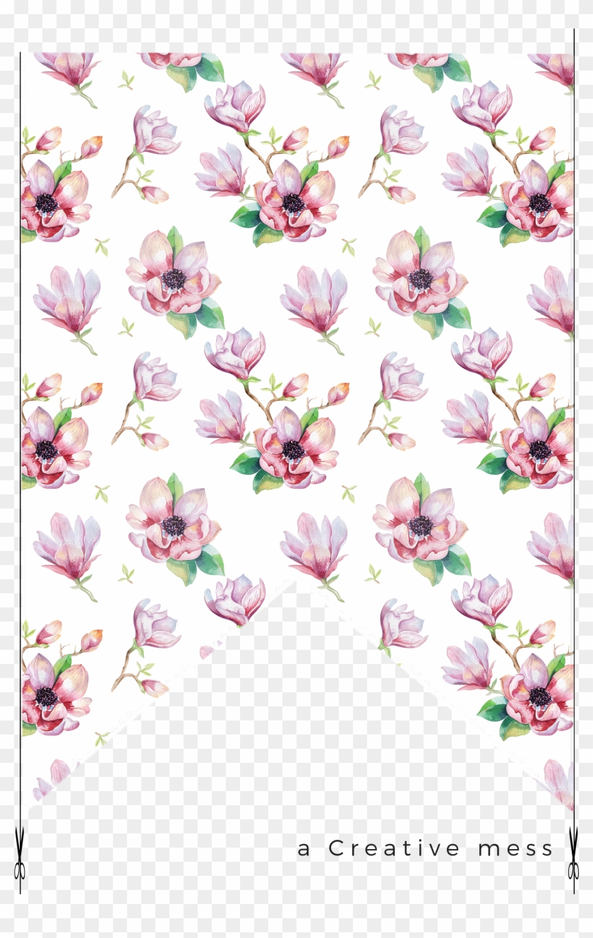 Watercolor Magnolia Bunting Set - Watercolor Painting Clipart #4392768