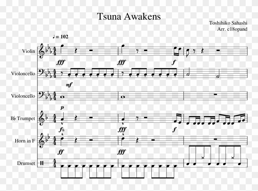 Tsuna Awakens Sheet Music Composed By Toshihiko Sahashi - Sheet Music Clipart #4396097