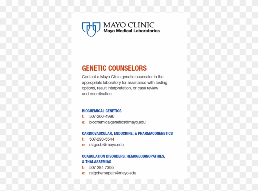 Genetic Counselor Contact Card - Mayo Clinic Clipart #4396674