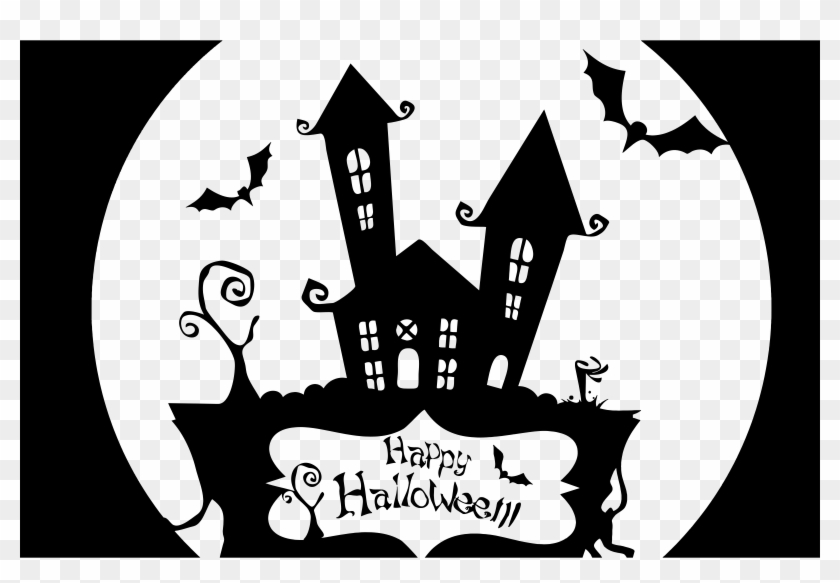 28 Collection Of Halloween House Clipart Black And - Happy Halloween Clipart Black And White - Png Download #441112