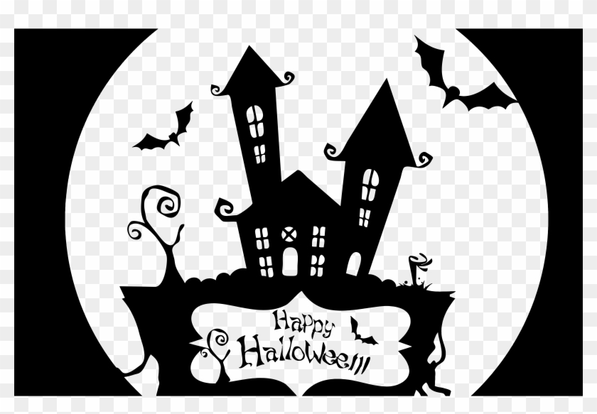 28 Collection Of Halloween House Clipart Black And - Happy Halloween Clipart Black And White - Png Download