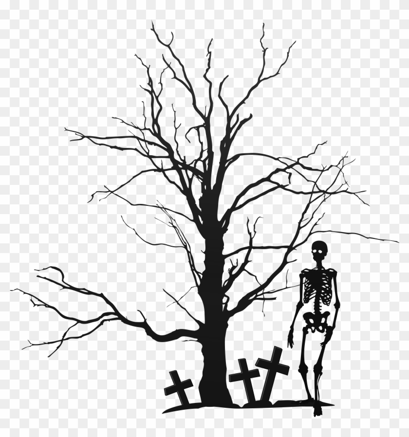 Halloween Tree And Skeleton Png Clipart Image - Halloween Tree Clipart Png Transparent Png #442529