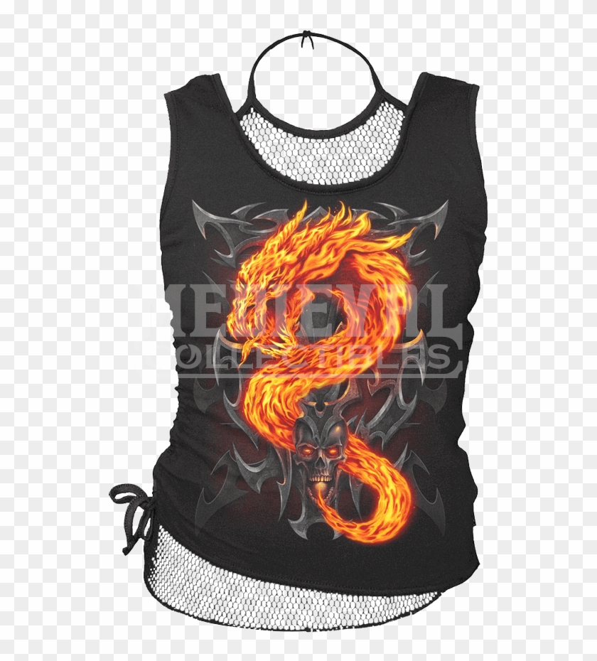 Layered Fire Dragon Mesh Sleeveless Top - Fire Dragon T Shirts Clipart