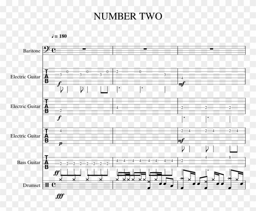 Number Two Sheet Music For Voice, Guitar, Bass, Percussion - Sheet Music Clipart
