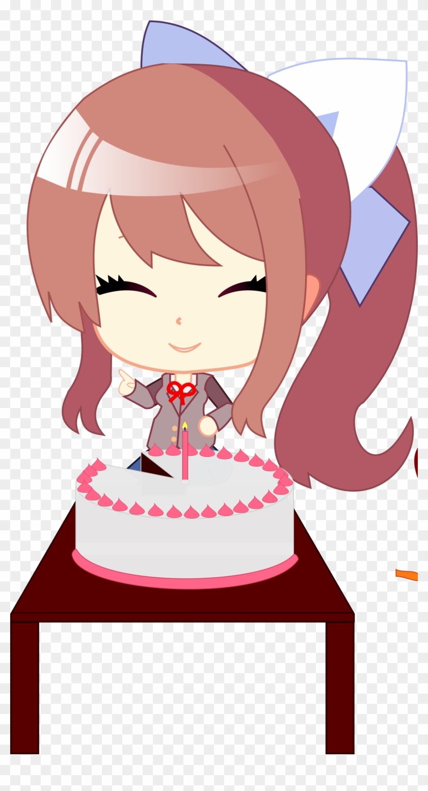 Monika And The Cake - Doki Doki Chibi Characters Clipart