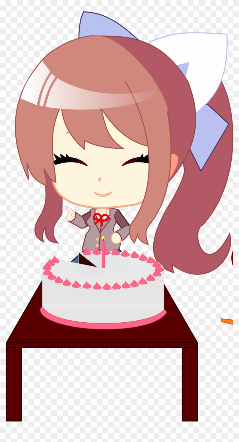 Monika And The Cake - Doki Doki Chibi Characters Clipart #4414824