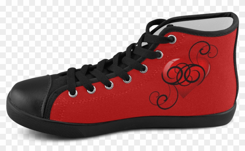 Black And Red Elegant Flourish Heart Women's High Top - Chevy Shoes Clipart