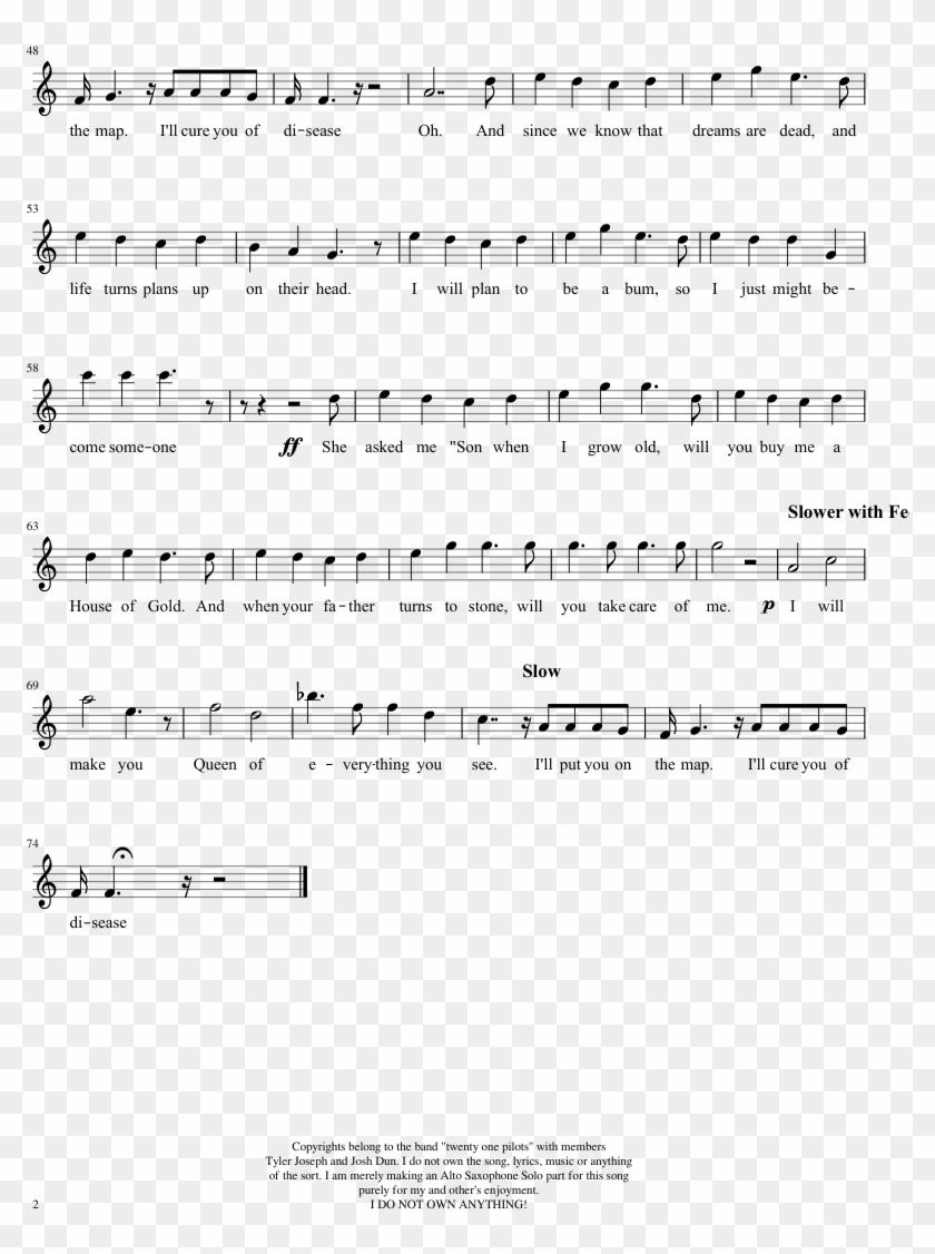 House Of Gold Sheet Music Composed By Twenty One Pilots - Alto Sax Twenty One Pilots Clipart #4430639