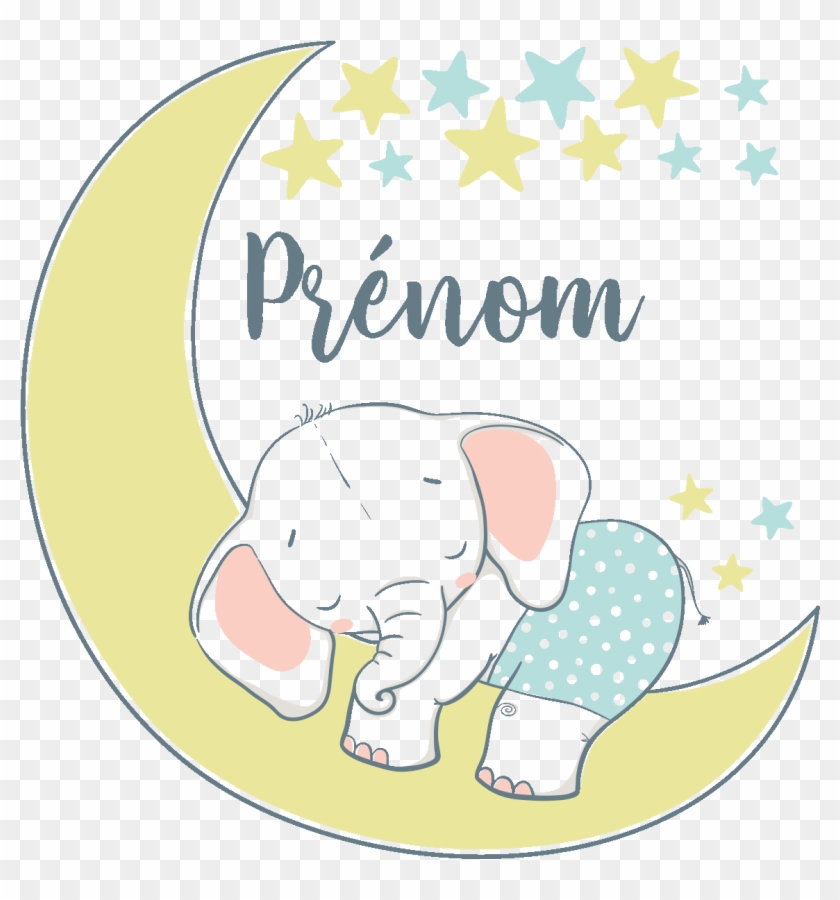 Sticker Prenom Personnalisable Elephanteau Sur La Lune - Illustration Clipart #4432371