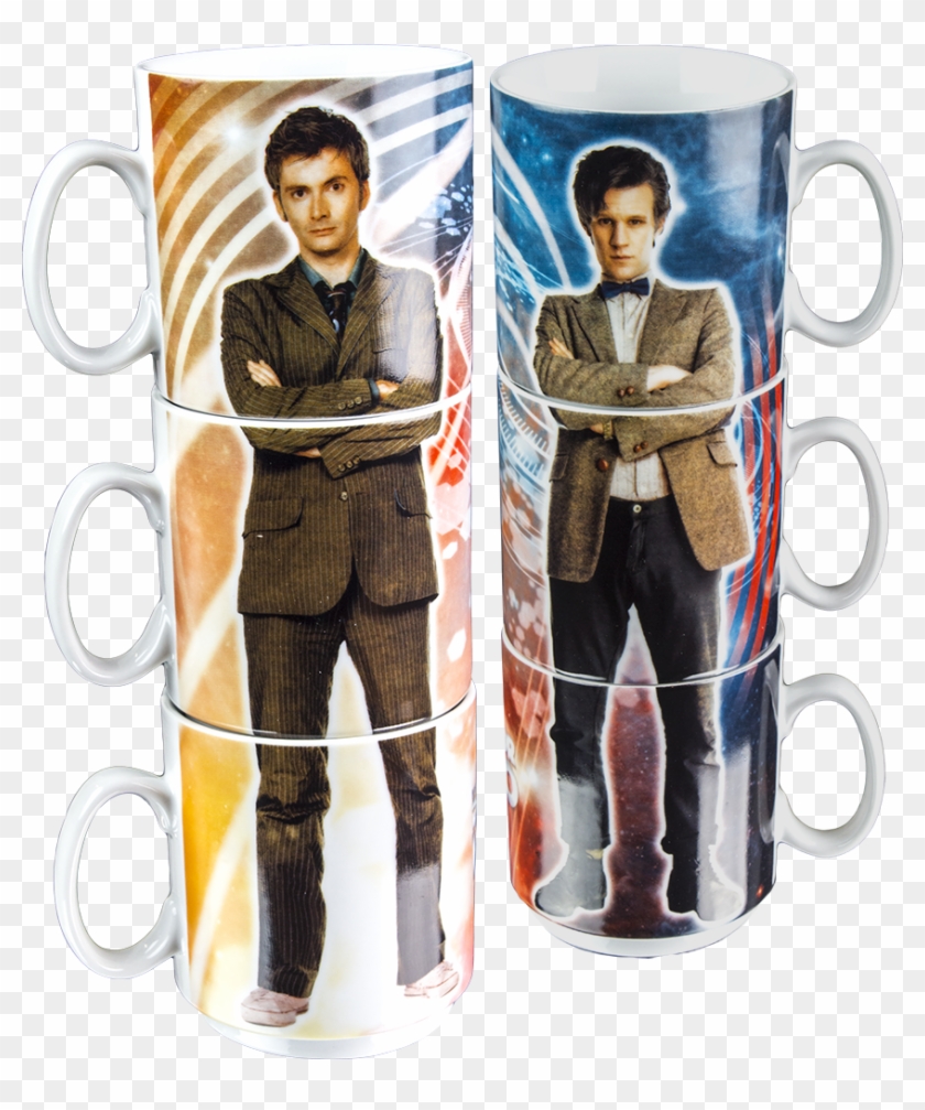 10th & 11th Doctor Stacked Mugs - Dr Who Stacking Mugs Clipart