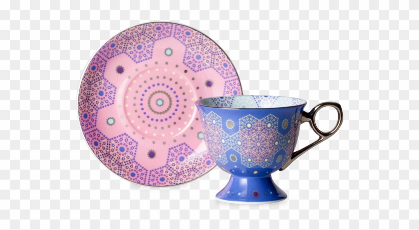 Moroccan Tealeidoscope Iced Blue Cup & Saucer Tall - Ceramic Clipart #4432759
