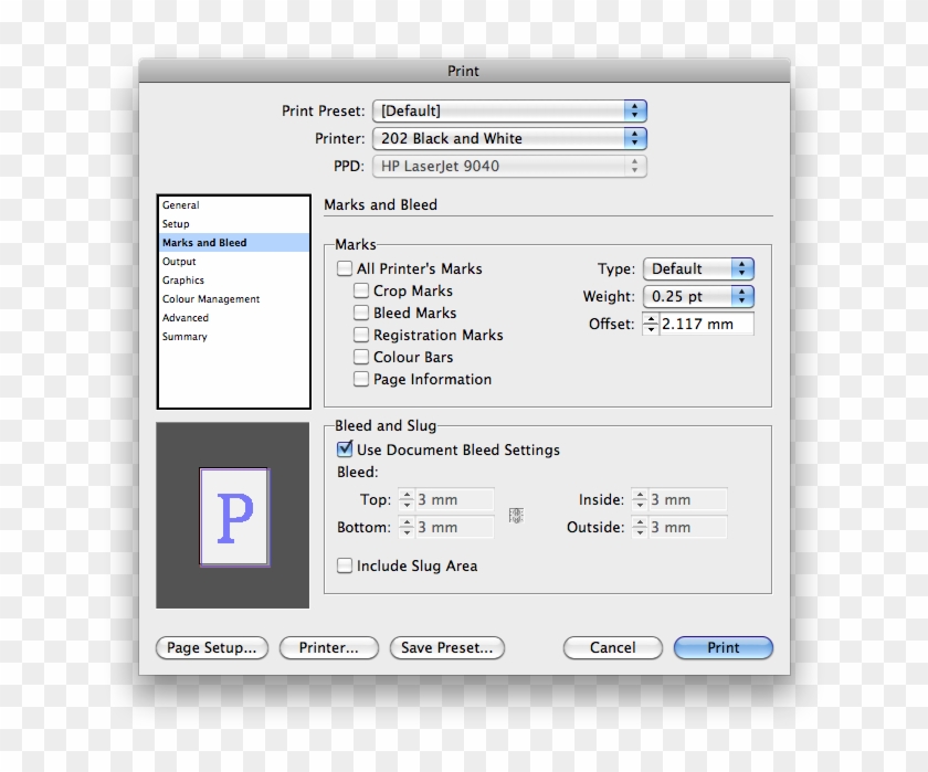 In The Print Option You Can Add Your Printer Marks - Marks And Bleed Section Of The Print Dialog Box Clipart #4453083