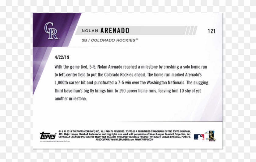2019 Topps Now 121 Nolan Arenado Colorado Rockies [4 - Colorado Rockies Clipart #4461884