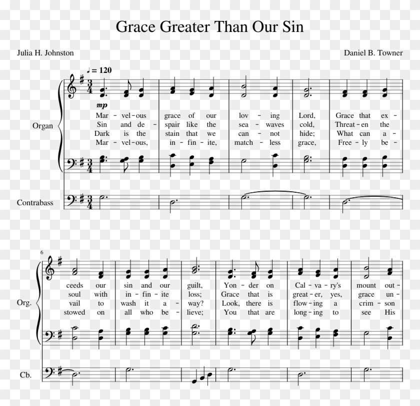 Grace Greater Than Our Sin Sheet Music For Organ, Contrabass - Sheet Music Clipart #4472130