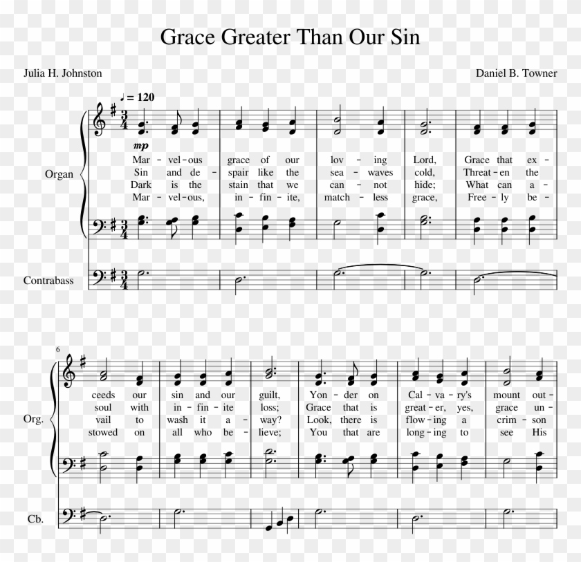 Grace Greater Than Our Sin Sheet Music For Organ, Contrabass - Sheet Music Clipart