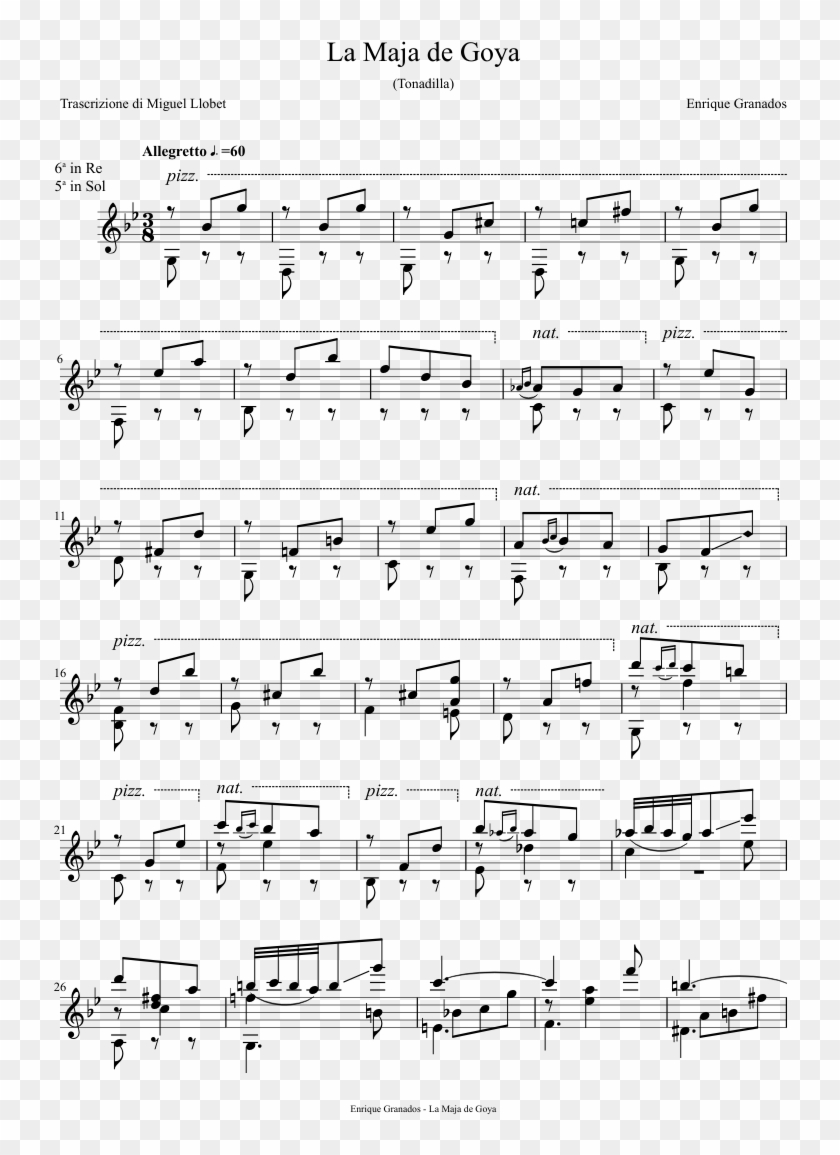 La Maja De Goya Sheet Music Composed By Enrique Granados - El Noi De La Mare Guitar Sheet Music Clipart