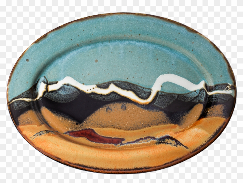 Sage-brown Oval Plate Handmade Pottery Overhead View - Ceramic Clipart #4485670
