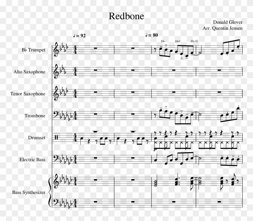 Redbone Arrangement Sheet Music For Trumpet, Alto Saxophone, - Sheet Music Clipart #4495942