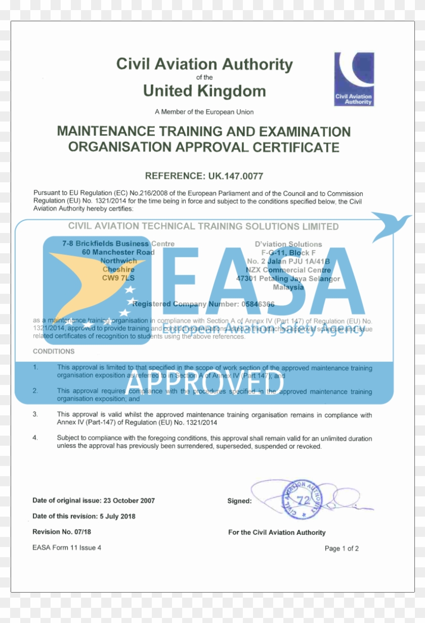 You Can Download A Full Copy Of Our Caa Approval Certificate - European Aviation Safety Agency Clipart #4499113