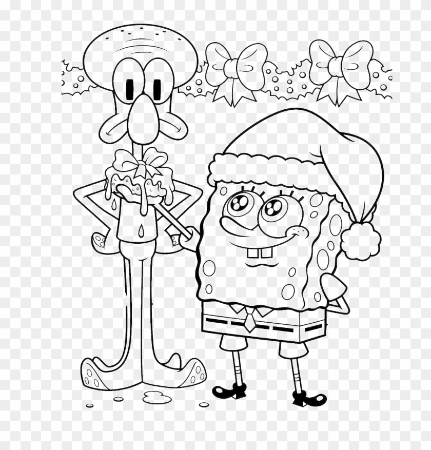 Spongebob And Squidward Take Charge Of Christmas Coloring - Spongebob And Squidward Coloring Pages Clipart #450456