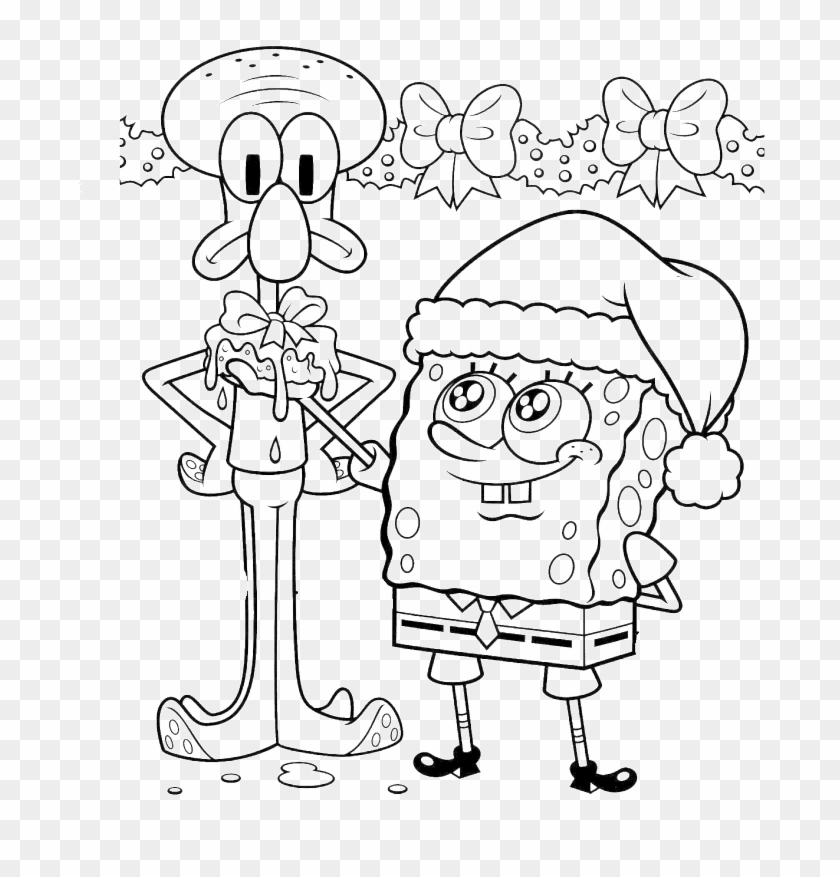 Spongebob And Squidward Take Charge Of Christmas Coloring - Spongebob And Squidward Coloring Pages Clipart
