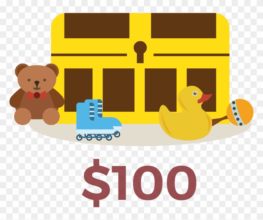 $100 Treasure Chest - Teddy Bear Clipart