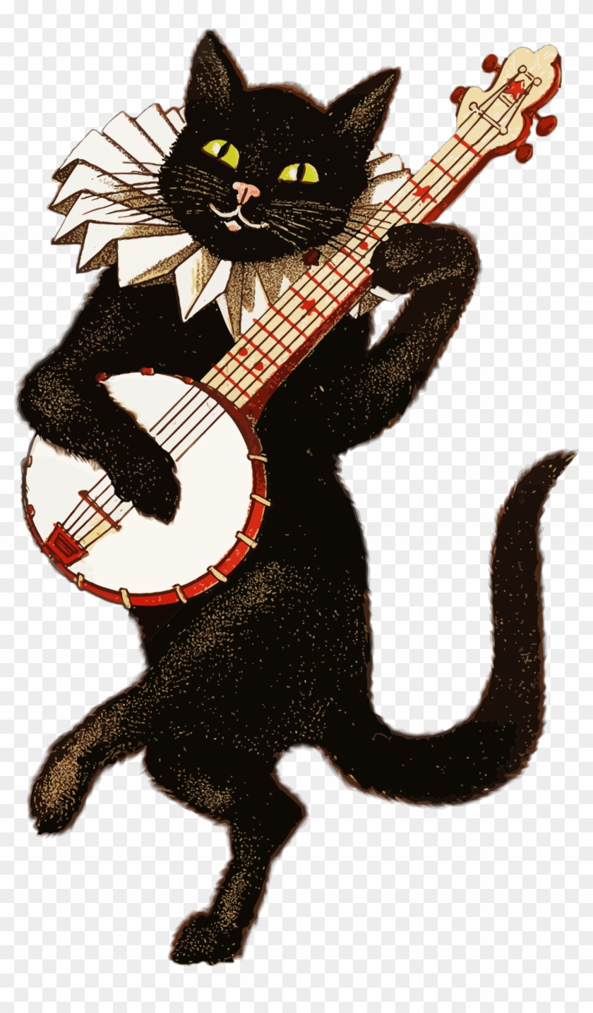 Vintage Cat Playing Banjo - Cat Playing Banjo Clipart #457607