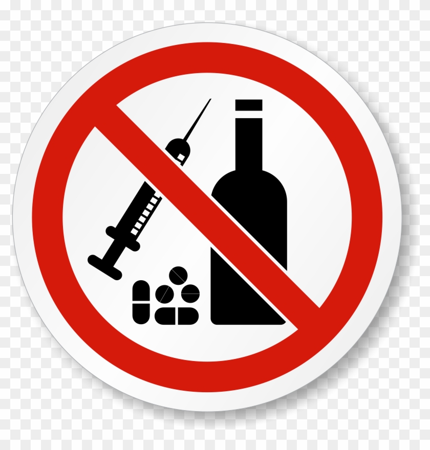 No Drugs Or Alcohol Iso Prohibition Symbol Label - No Alcohol Or Drugs Clipart #459006