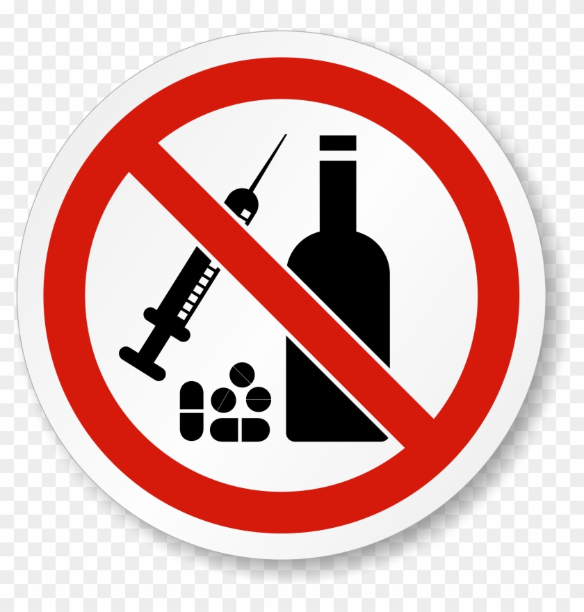 No Drugs Or Alcohol Iso Prohibition Symbol Label - No Alcohol Or Drugs Clipart