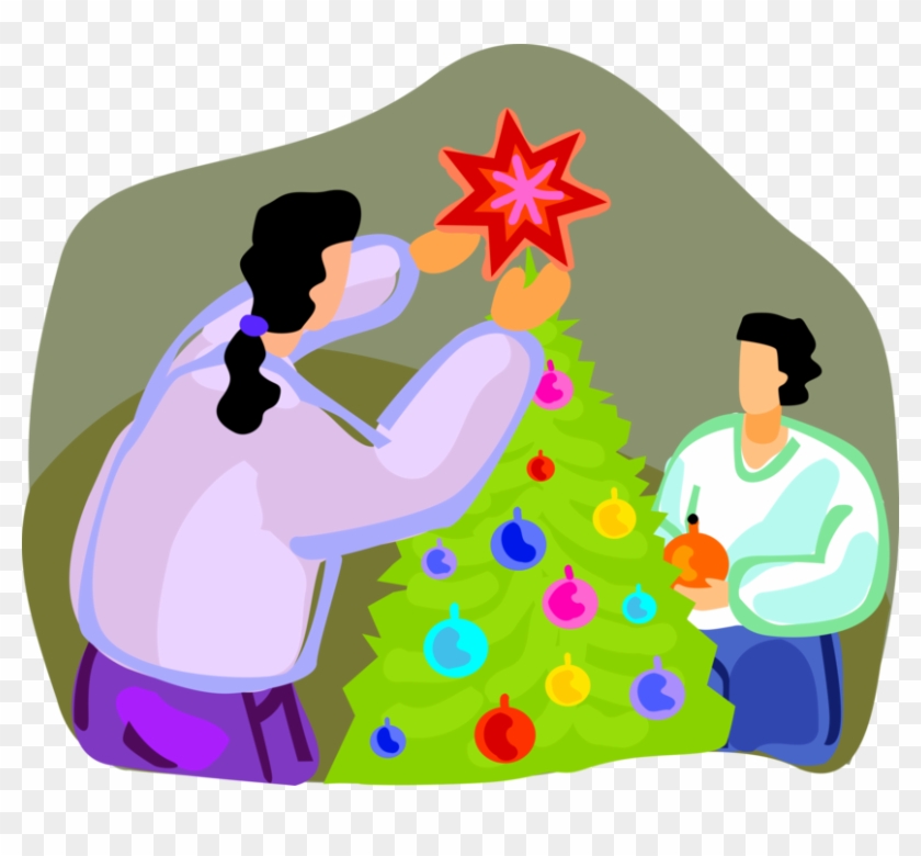 Vector Illustration Of Decorating Christmas Tree With - Illustration Clipart