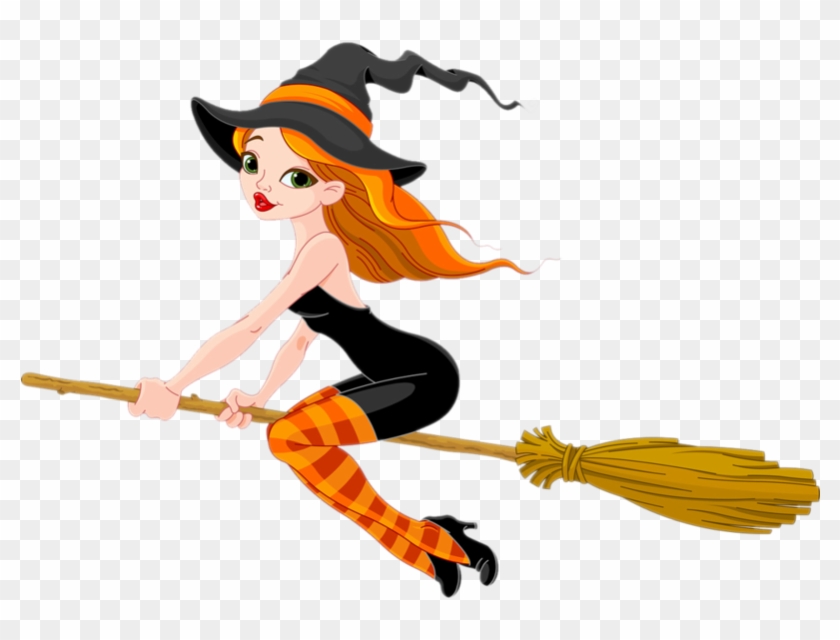 Halloween Clipart Gothic - Witch Flying With A Broom - Png Download