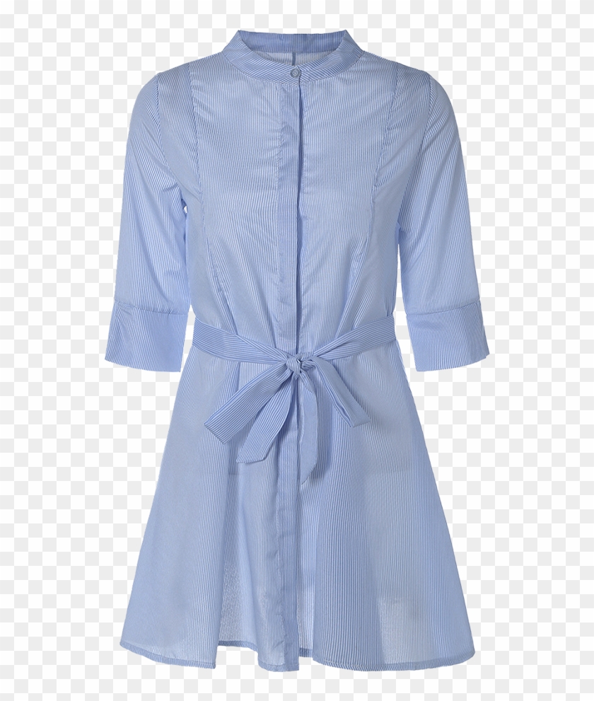 Stylish Stand Neck Half Sleeve Blue Stripe Women's - Overcoat Clipart