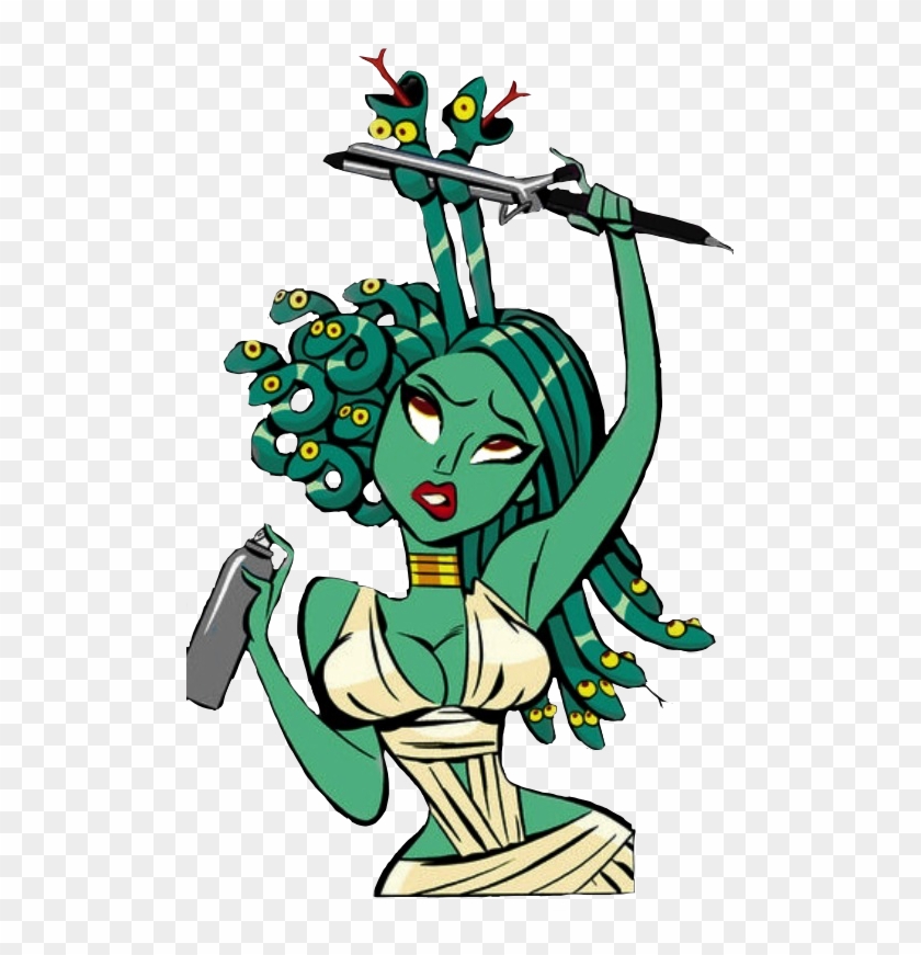 Medusa Cartoon - Medusa Straightening Her Hair Clipart