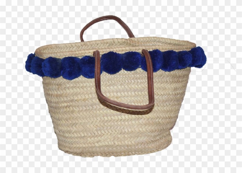 Moroccan Wicker Basket With Blue Pompons - Tote Bag Clipart