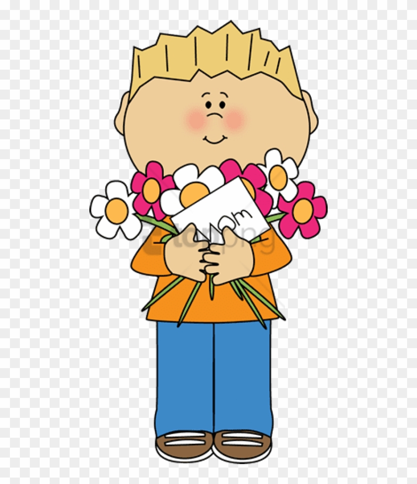 Free Png Happy Mother's Day Boy - Girl With Flowers Clip Art Transparent Png