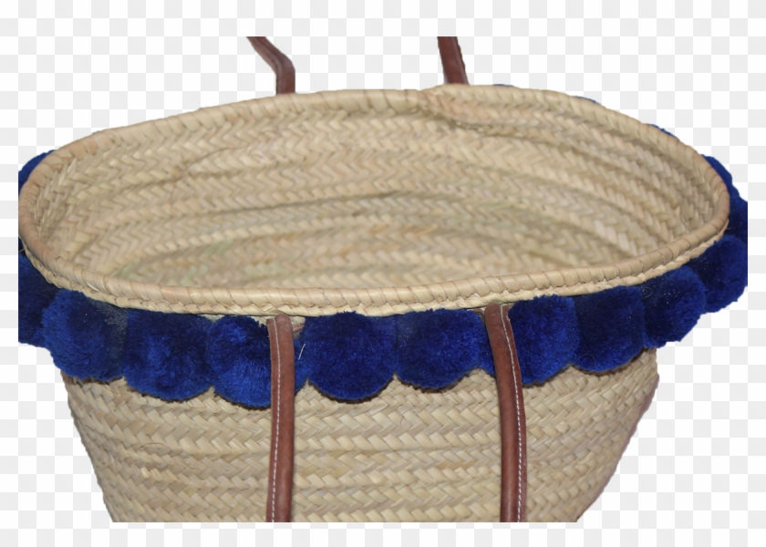 Moroccan Wicker Basket With Blue Pompons - Storage Basket Clipart #4518496