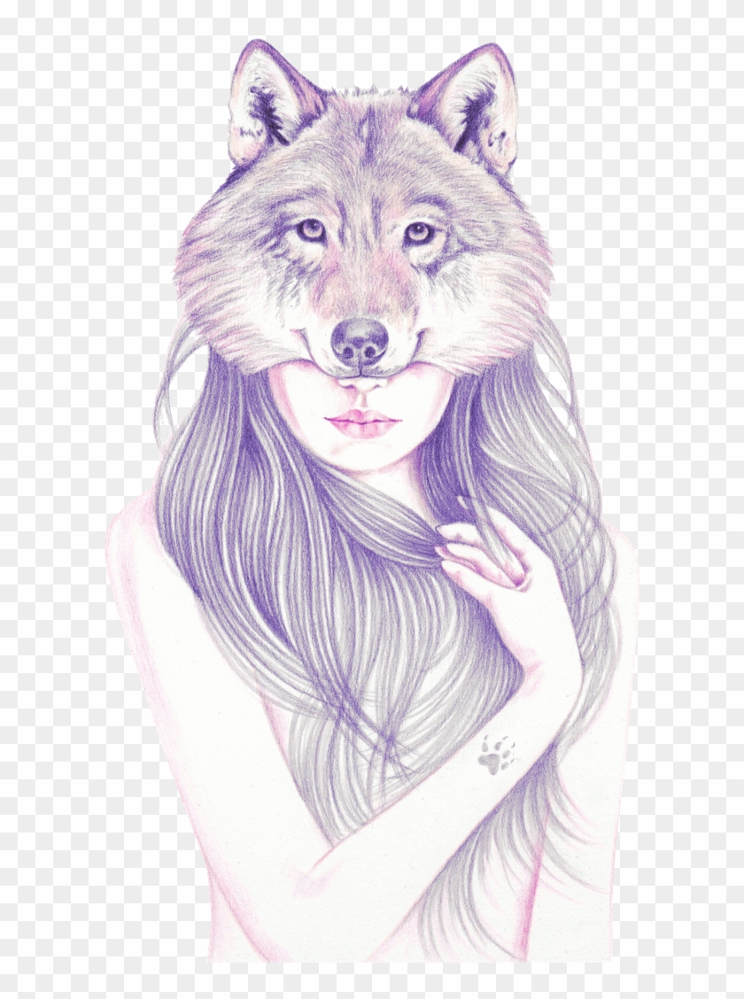 Pencil Drawing Ob Paper Teeth Drawing, Tooth And Claw, - Wolf Girl Draw Clipart