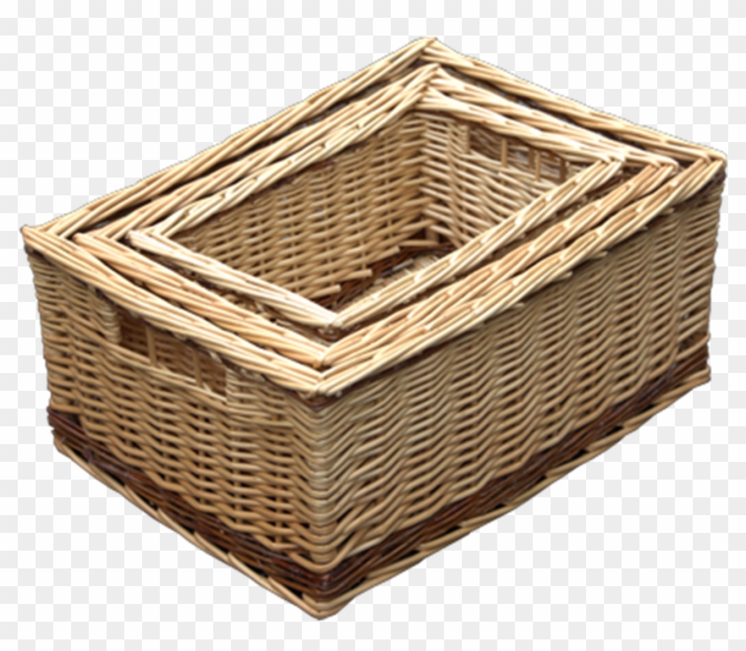 Set Of 3 Buff Storage Wicker Baskets With Rustic Stripe - Wicker Clipart
